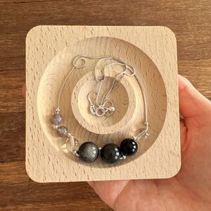 Handmade Natural Gemstone Necklace Black Onyx Labradorite Quartz Minimalist 925
